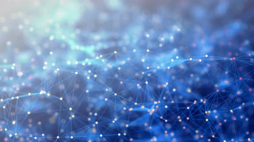 Network connection structure. Big data visualization. Digital blue background with dots and lines.