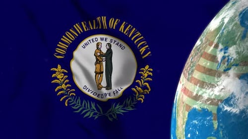 Kentucky State Flag Waving with Globe