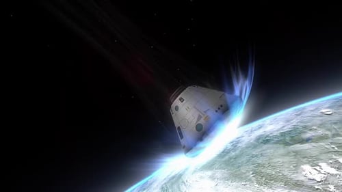 Space Capsule Re-entry to Earth Atmosphere Animated Sequence