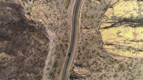 AERIAL - Overhead Drone Shot of Desert Mountain Road (Superstition Mountains)