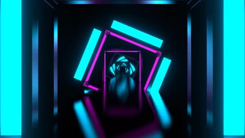 Cyan And Pink Neon Arch Corridor Background Vj Loop In 4K