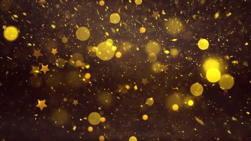Golden Glitter Confetti Particles and Bokeh Festive Background