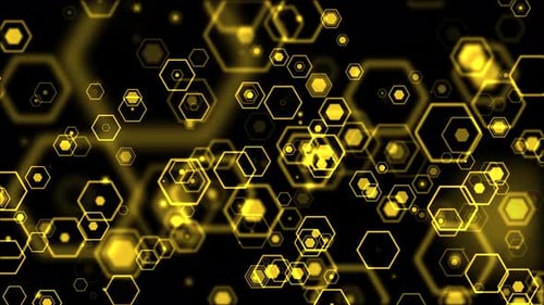 Glowing yellow hexagon tech background