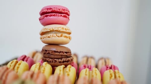 Tower of Colorful Macarons Delicious Food Close Up