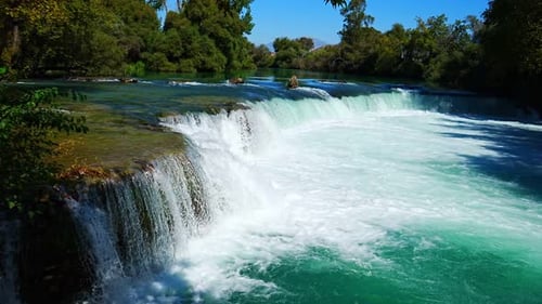 Beautiful Natural Landmark of Manavgat Waterfall with Waterfall Lake Landscape Near Manavgat City