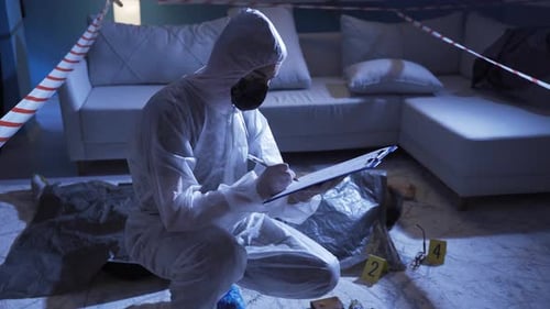 Forensic Investigator Taking Notes at Crime Scene