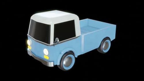 Animated Light Blue Pickup Truck with Blinking Headlights