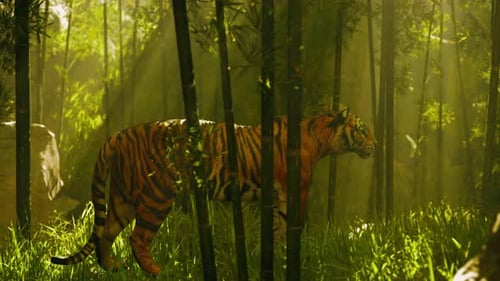 With the Sun Shining Down a Mammoth Bengal Tiger Hunts for Its Next Meal