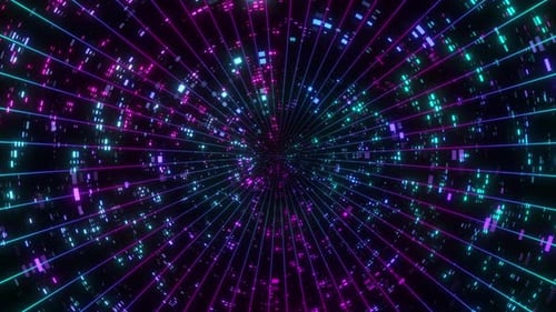 Futuristic Computer Data With Circle Glowing Circle Dot Moving. Cyber Space Grid High Tech Square