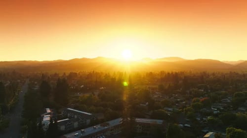 Beautiful green wine city of Napa, California, USA. Amazing sunset and pink sky over the cityscape.