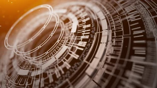 Rotating abstract tech circles with cyclical motion. Loop motion.