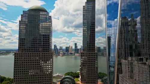 New York City Skyline with Urban Skyscrapers and Yachts New York City Skyline Cityscape of Manhattan