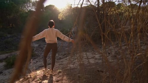 Girl Doing Yoga in the Forest on Sunset