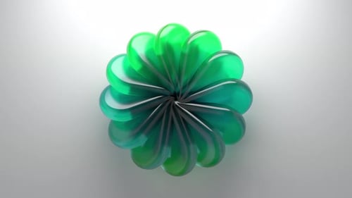 Abstract green glass flower rotating animation. 3d loop animation 4k