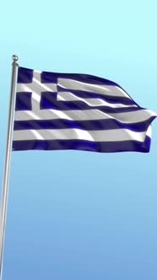 Realistic Waving Greek Flag with Blue Sky Background