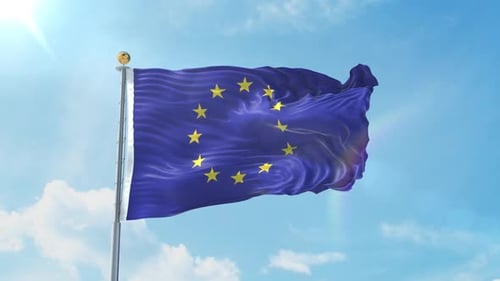 Waving European Union Flag Animation with Realistic Fabric