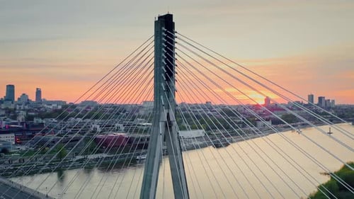 Establishing Aerial Panoramic Drone View of Warsaw City Cityscape