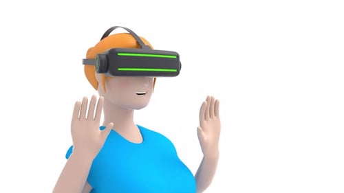 Girl in a Virtual Reality Helmet 3d Character Animation Able to Loop Seamless