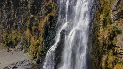 Aerial view of Manthokha Waterfall in Kharmang Valley, Pakistan.