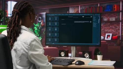 Mujer resolviendo tareas personales con las instrucciones de respuesta del chatbot AI LLM