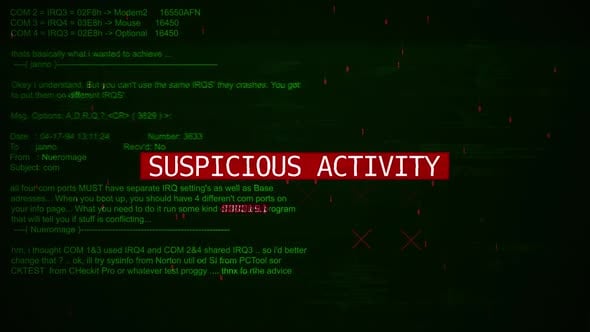 Suspicious Activity Warning on Retro Hacker Terminal Screen ...