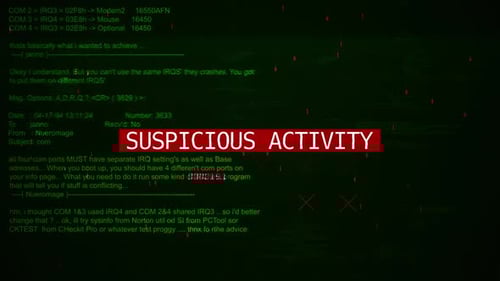 Texte d'avertissement d'activité suspecte sur l'écran d'arrière-plan de piratage V04