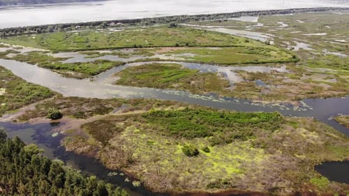 Top View of Wetland High Aerial View of the Waterways and Lagoons
