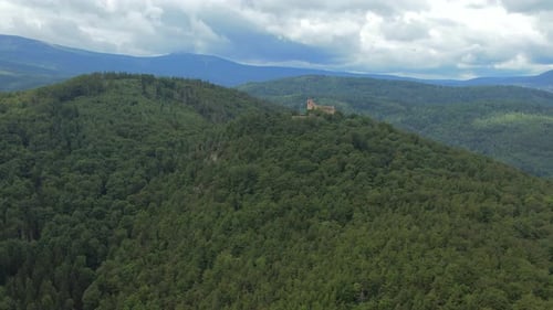 Aerial Over Old Castle In The Hill