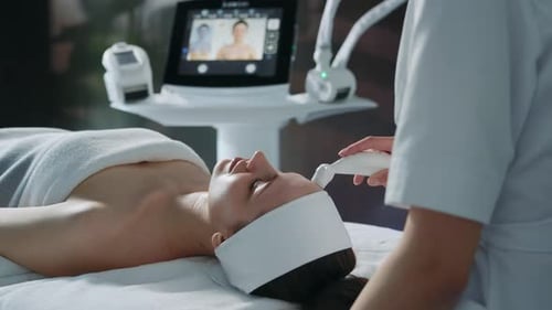 Closeup of Attractive Young Woman Receiving Beauty Procedure in Spa Salon Pampering Concept
