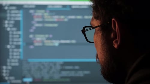 Young Programmer Freelance Data Scientist Work Remotely at Home Coding Programing on Big Data Mining