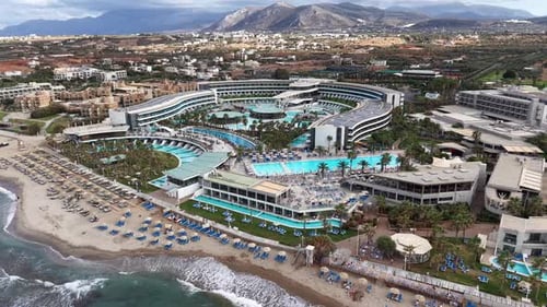 Aerial View of a Luxurious Beach Resort in Crete
