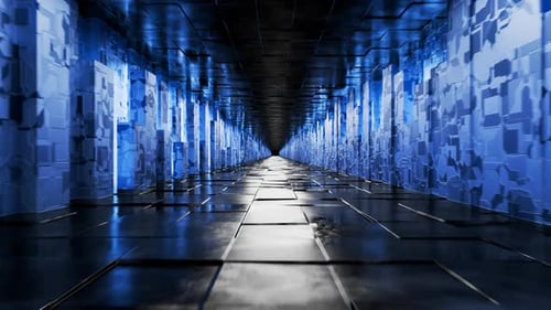 Digital abstract background concept. Camera movement through an industrial tunnel. High-speed connec