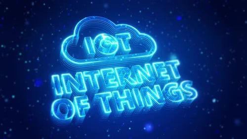 Neon Blue Glowing IOT Internet of Things Digital Cloud Title