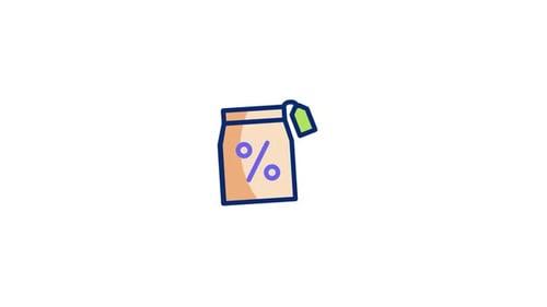 Flat Design Animated Shopping Bag Icon with Percentage Tag