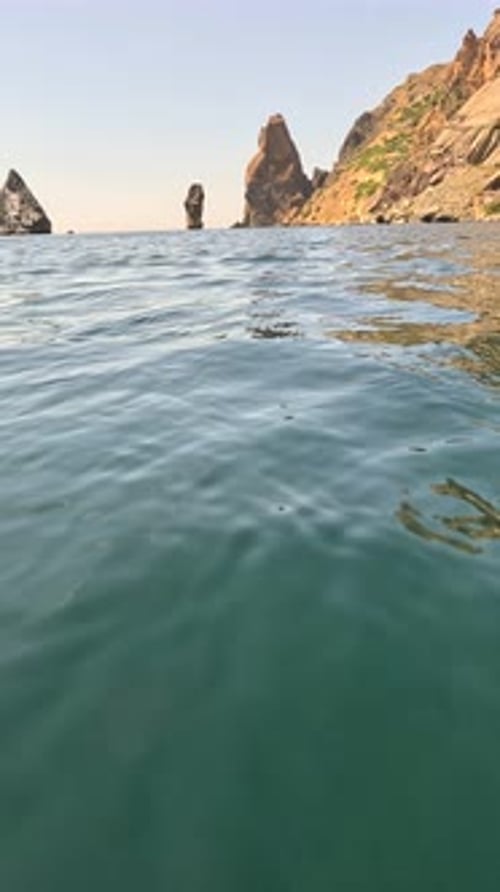 Sea Water Surface Low Angle View From Kayak Camera Flies Over Clear Sea Water Nobody Holiday