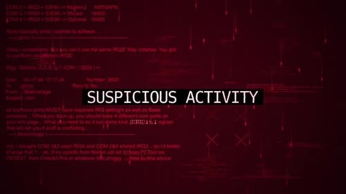 Texto de aviso de atividade suspeita na tela de fundo de hackeamento V02