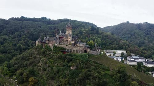 Aerial view of Reichsburg Cochem, Germany.