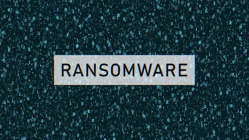 Ransomware concept over computer binary code.