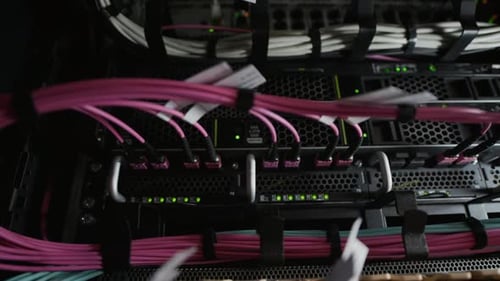 Fiber Optic Network Cables Connected to Data Center Servers