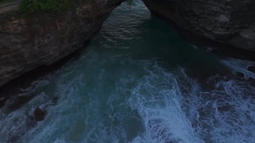 Aerial view of Broken beach at sunset, Nusa Penida, Indonesia.
