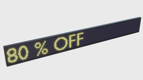 Digital LED Ticker Display with Scrolling Promotional Text Animation