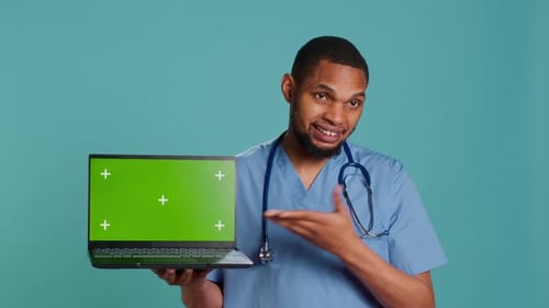 Healthcare Professional Doing Presentation Using Mockup Notebook