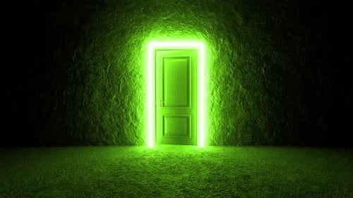 Glowing neon doorway to another dimension in various colors