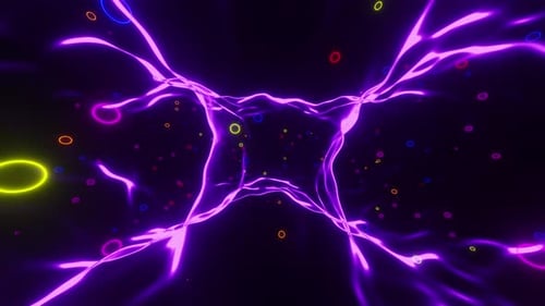 Transparent pink circular tunnel with multi-colored bubbles. Looped animation