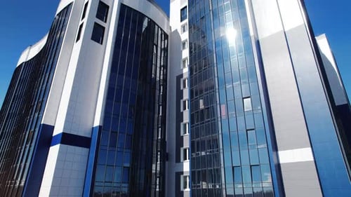 Modern Skyscrapers Blue Glass City Downtown Office Building Facade Blue Sky Sunlight Aerial View