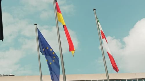 Flags of Europe Waving in the Wind