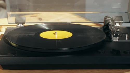 Vinyl Record Player Spinning at Home