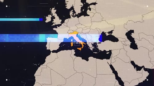 Digital World Map Highlighting Country with Glitch Effect