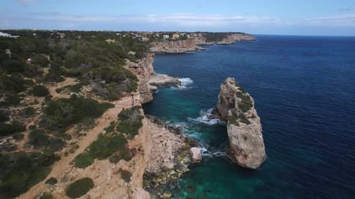 Es Pontas rocky coastline in Mallorca, Spain. Balearic islands. Europe.