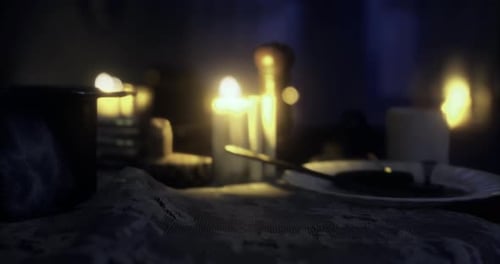 Atmospheric Candlelit Table with Soft Flickering Lights